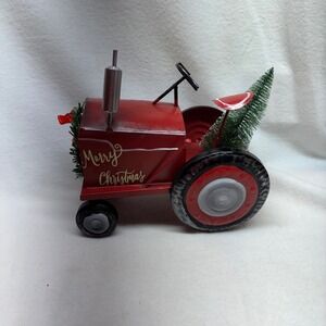 Red Metal Tractor Christmas Decor Merry Christmas Tree Wreath Decoration